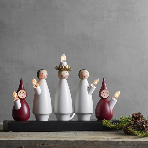 Luciakör aðventuljós - hvítur/rauður