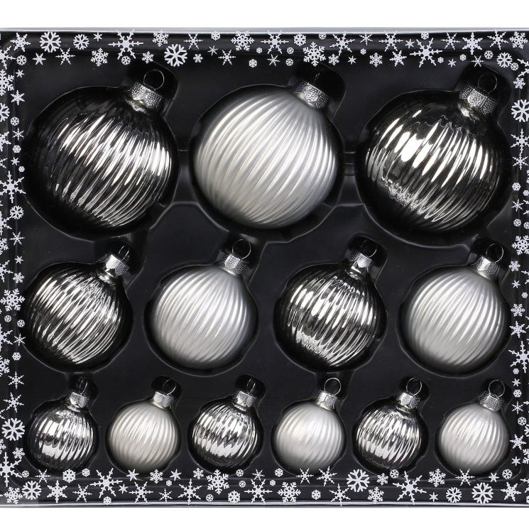 Jólakúlur 13 stk - hvítar & silfur