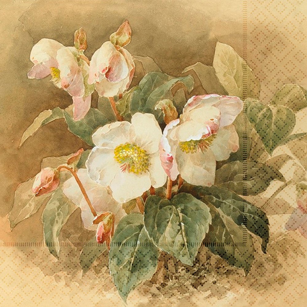 Servíettur - brúnar með blómum