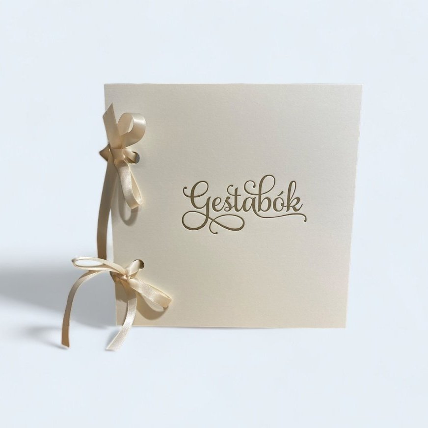 Gestabók - hvít með gylltu letri