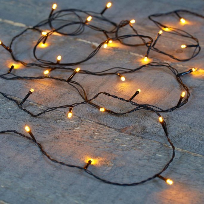 Led lights svört snúra - hlý ljós, batt úti