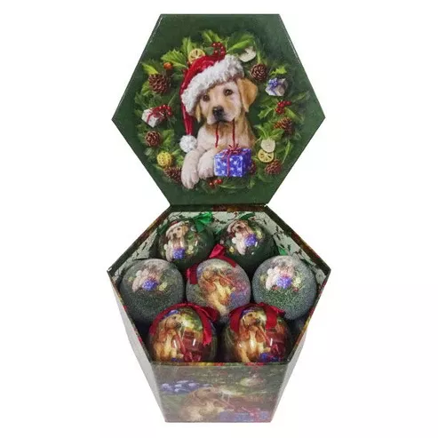 Jólakúlur með hundum í boxi 14 stk