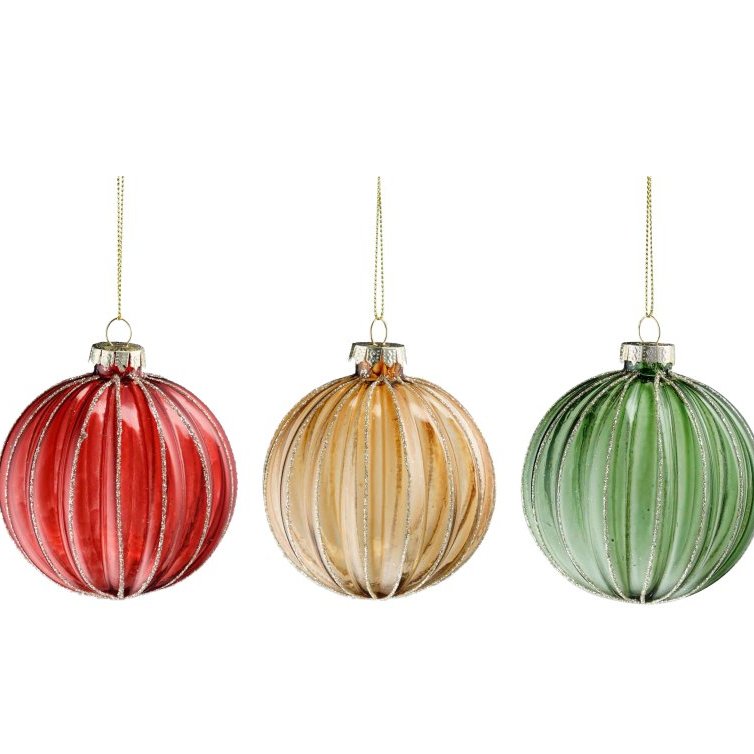 Jólakúla, riffluð - þrír litir