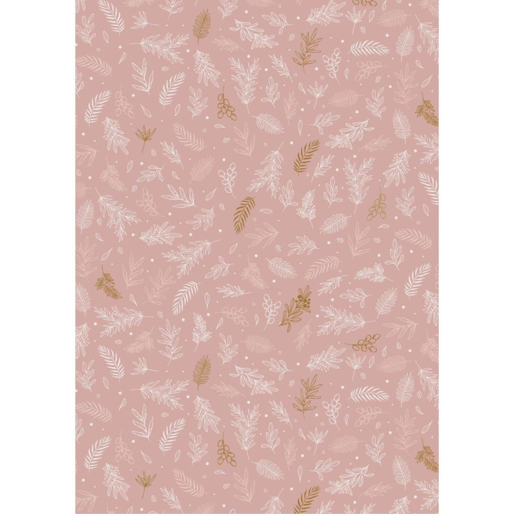 Gjafapappír með laufblöðum - bleikur