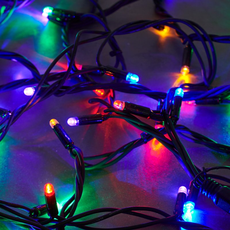 Tech-line 45 ljósa framlenging, svört snúra - marglit