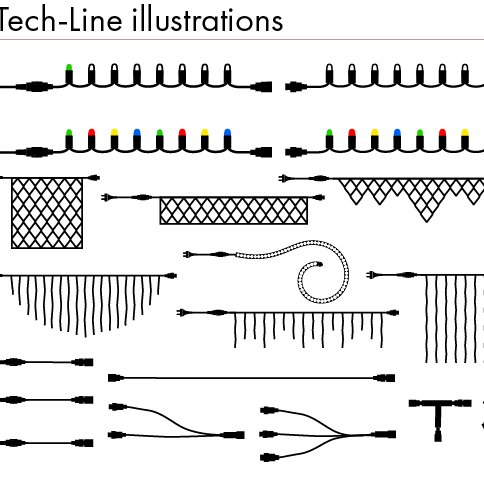 Tech-line 45 ljósa framlenging, svört snúra - marglit