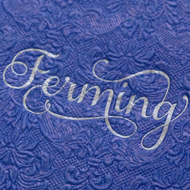 Navy upphleyptar servíettur - silfrað letur