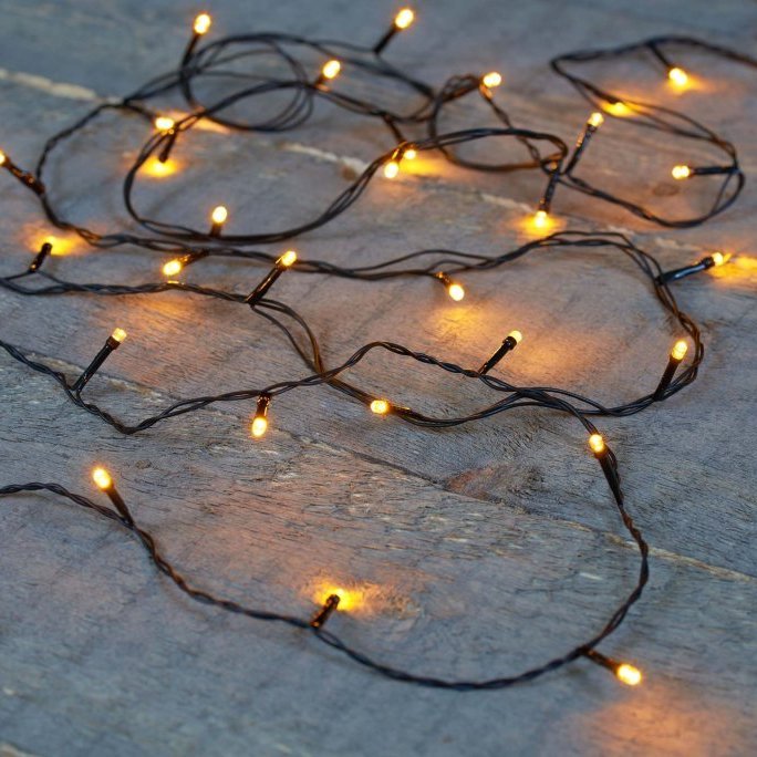 Led lights svört snúra - hlý ljós, batt úti