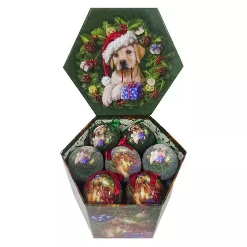 Jólakúlur með hundum í boxi 14 stk