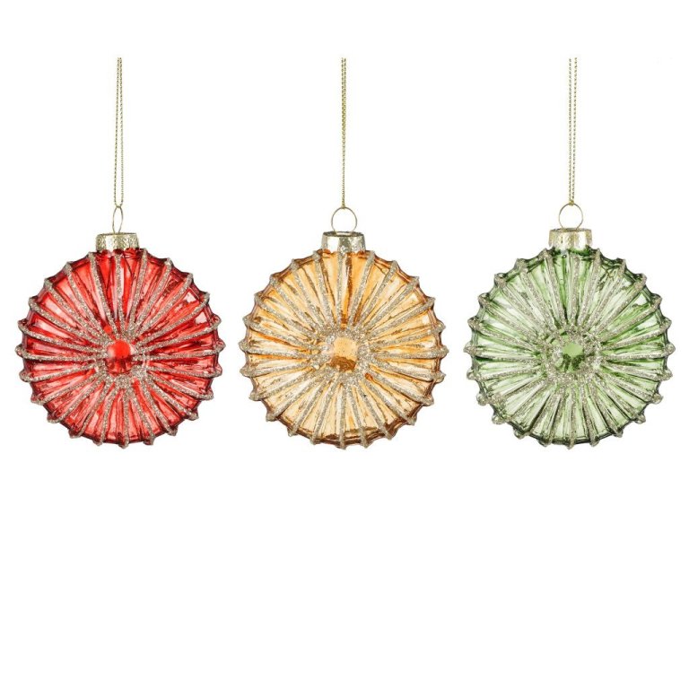 Jólakúla flöt, riffluð - þrír litir