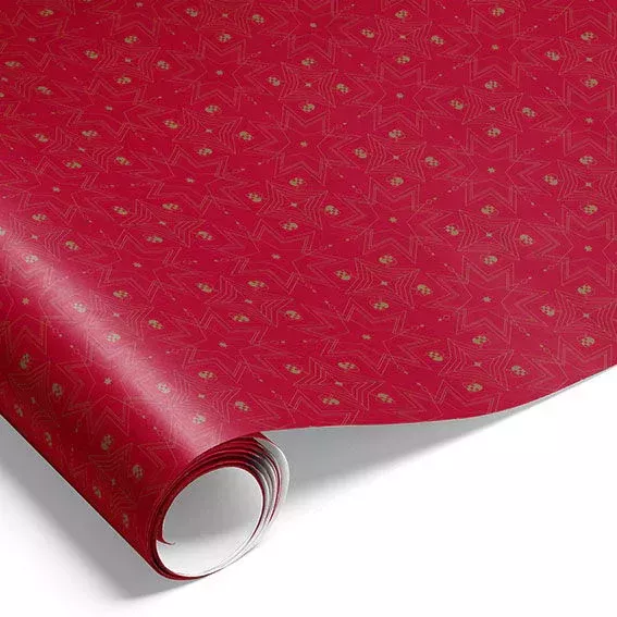 Gjafapappír rauður með gylltum mynstur