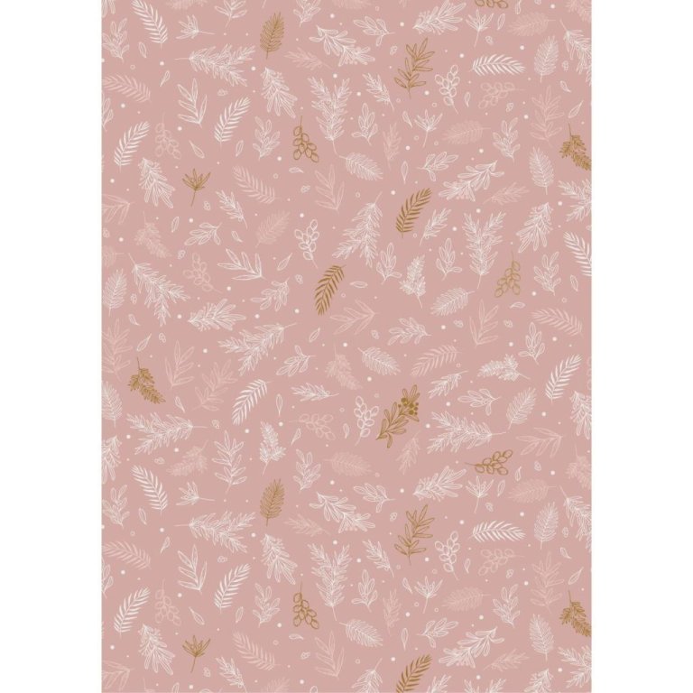 Gjafapappír með laufblöðum - bleikur