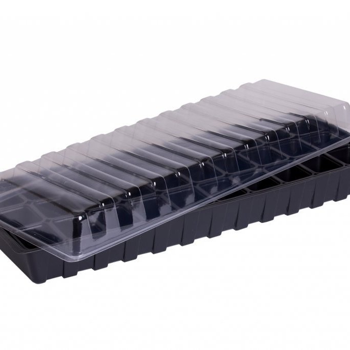 Sáðbakki með hólfum og loki