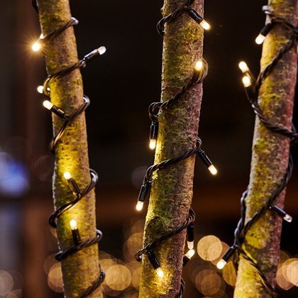 Tech-line 200 ljósa framlenging, svört snúra - hvít ljós