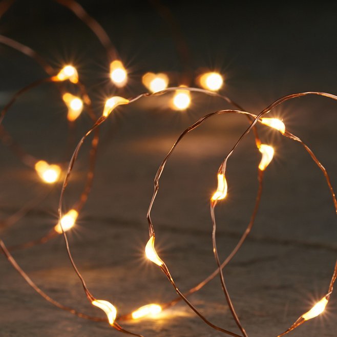 Led wire ljósa sería kopar vír - hlý ljós, batt úti