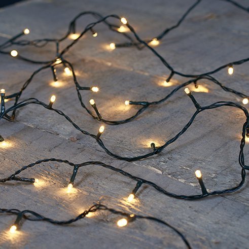 Led lights svört snúra - hvít ljós, batt úti