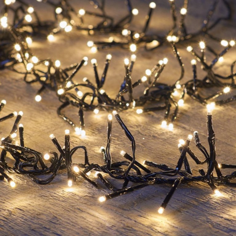 Led cluster með blikki, svört snúra - hvít ljós