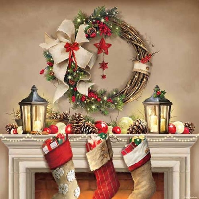 Servíettur - Jólasokkar og krans